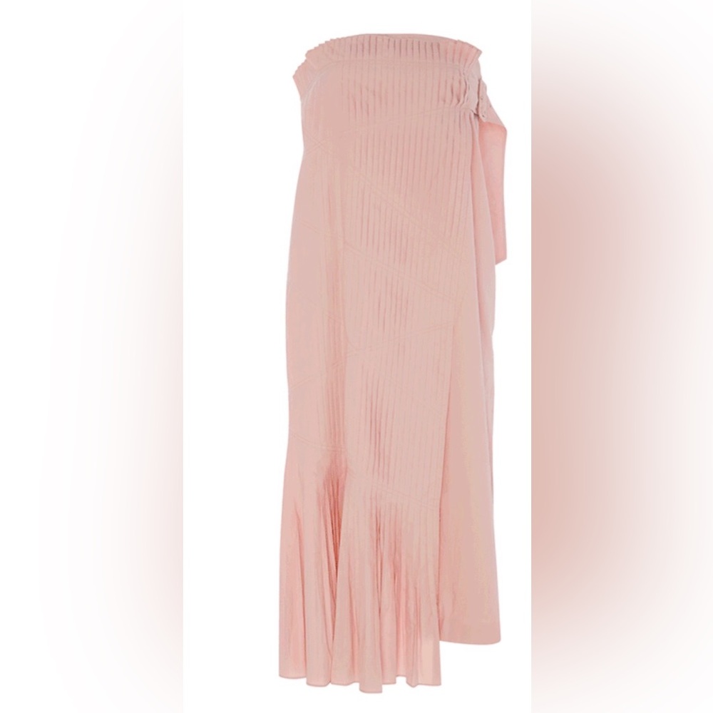 Tibi Women's Pink Strapless Cotton Pleated Wrap Midi Dress Size 00‎